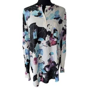 3.1 Phillip Lim Silk Floral Print Tunic Blouse Blue Purple White Size 10 Office